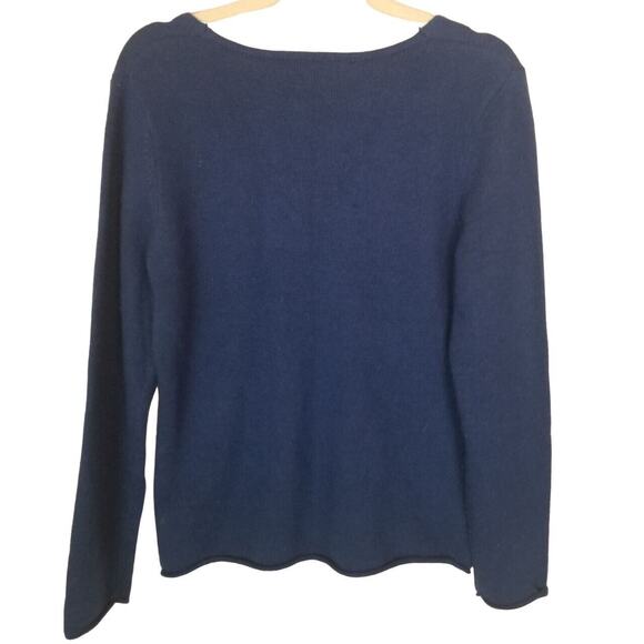 A Giannetti Womens Wool Angora V-Neck Sweater Sz L Minimalist Quiet Luxury Navy - Picture 7 of 7